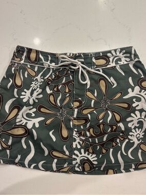 Versona Olive Floral Swim Skirt with Drawstring Waist